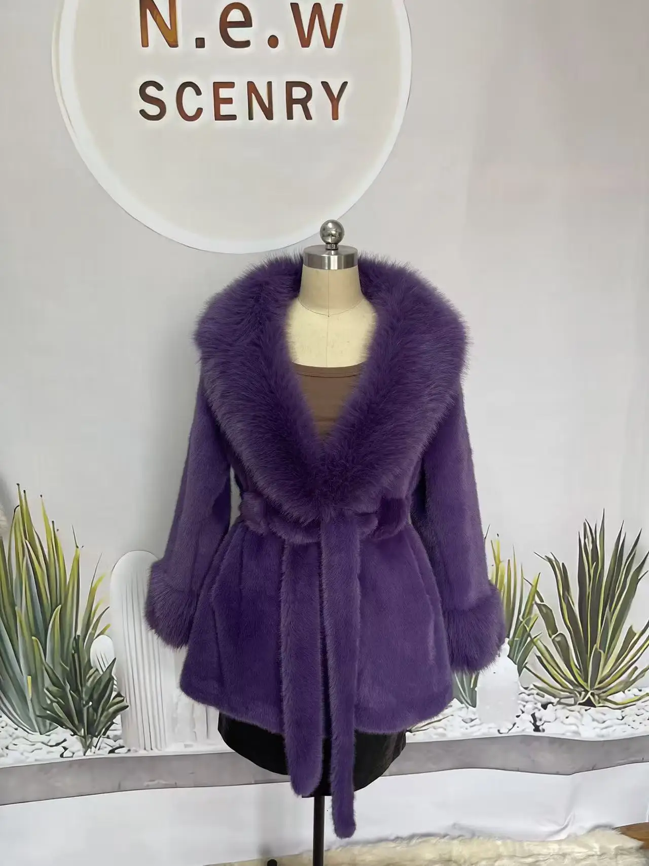 Luxury High Quality New Large Fur Collar Fur Coat Belt Slim Jacket Women Winter Warm Eco-Friendly Mink Fox Fur Coat Premium Tops