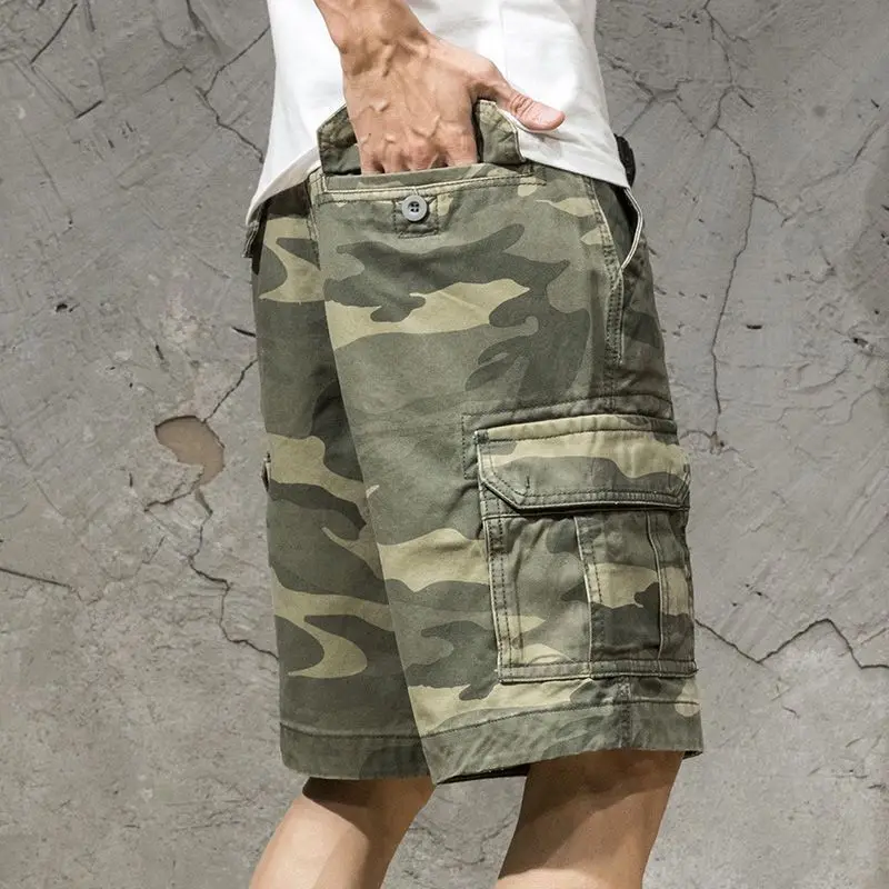 Summer Cargo Shorts Men Camouflage Camo Casual Cotton Multi-Pocket Baggy Bermuda Streetwear HipHop Military Tactical  X78