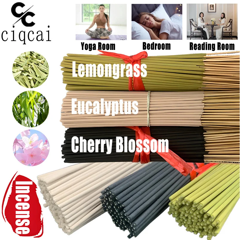 [Paquete de 3 sabores] Palillos de incienso perfumados fuertes de alta calidad, palitos de incienso gruesos hechos a mano de 22 cm de largo, que contienen hierba de limón, flor de cerezo, eucalipto, etc. , 3 sabores, hecho a mano, fragancia floral natural de alta calidad, aroma duradero, refresca el aire, adecuado para yoga, meditación, ayuda para dormir, oficina, sala de estar, dormitorio, hotel