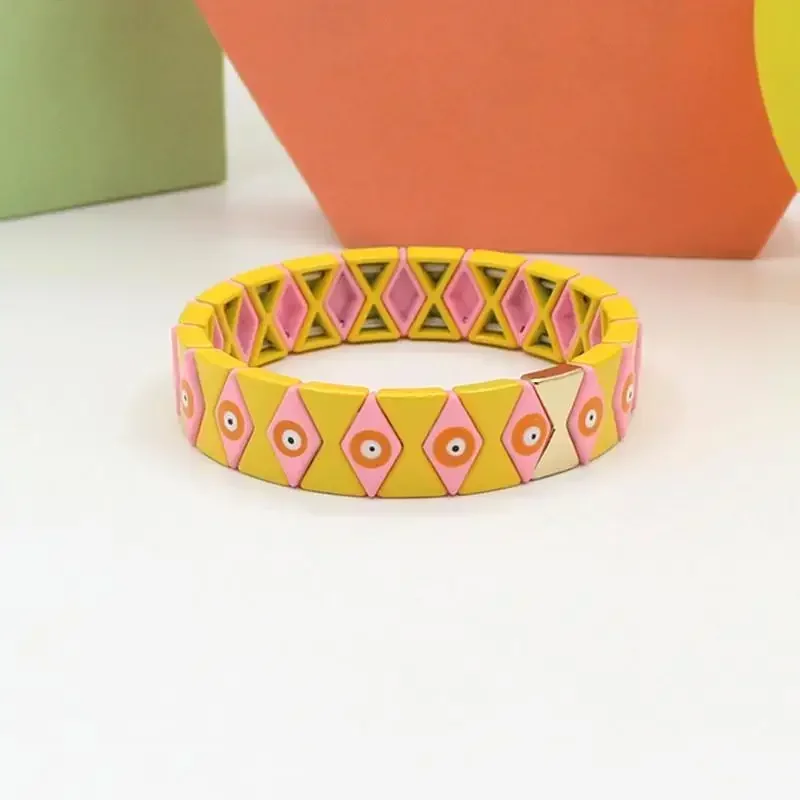 Ins Bohemian Macaron Color Matching Drip Oil Rainbow Ladies Enamel Bracelet. Beach Pastoral Vacation Stretch Bracelet Jewelry