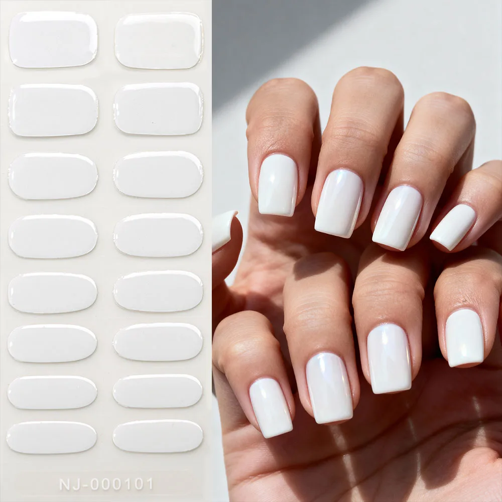 16tips Pure Color Extend Semi-Cured Gel Nail Wraps Glitter Gold Black Full Cover Gel Nail Patch Hardened Extention Nail Stickers