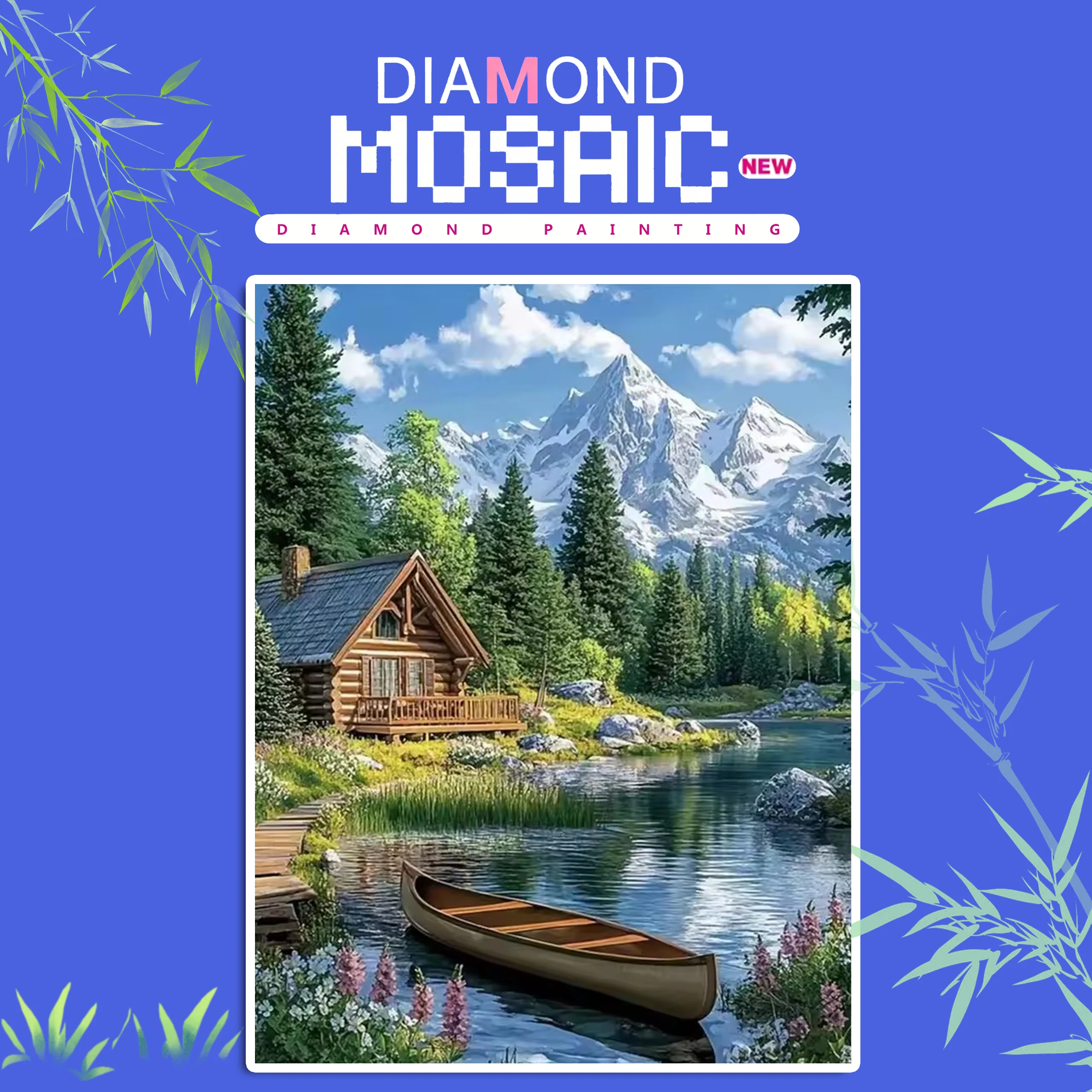 AZQSD Diamantmalerei Haus-Landschaftskunst Mosaik Forset Lake River Strass-Komplettsets Quadratisch Rund