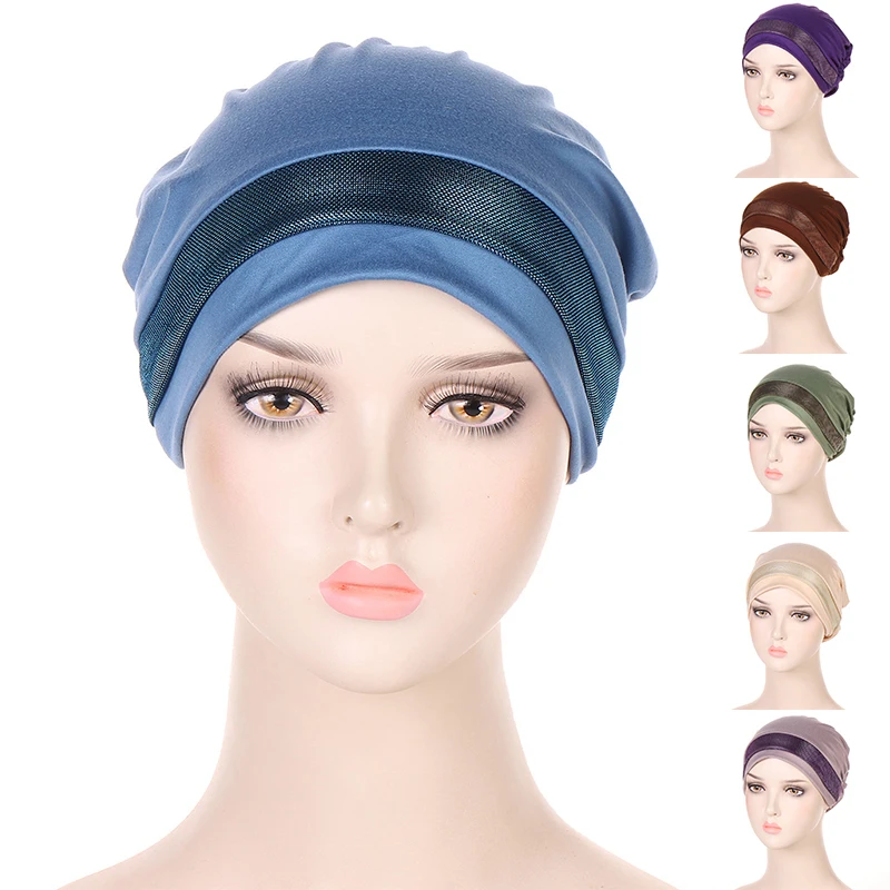 Fashion Muslim Women Under Hijab Caps Inner Hijab Caps Bright Silk Islamic Caps Bonnet Hat Islamic Underscarf Turbante Mujer HOT