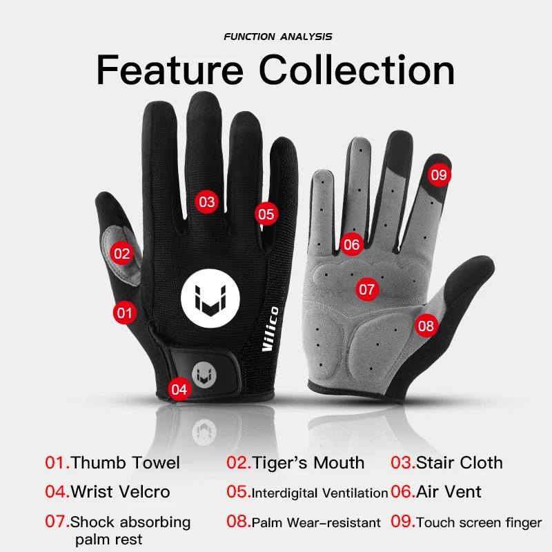 Kyncilor Sport Gloves MTB Bike Gloves Pad Full Finger Breathable Anti-shock Cycling Gloves Road Bike Gloves