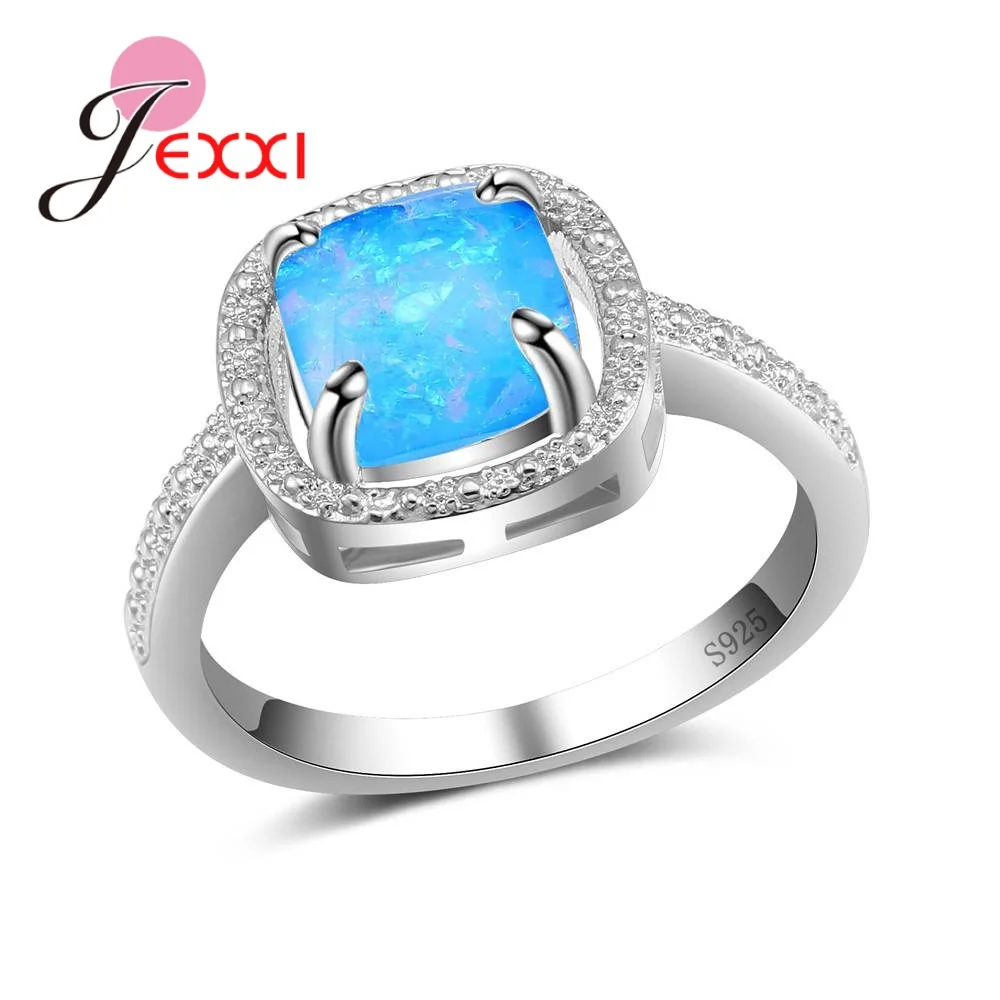 Five Colors Selection Top Quality Elegance Style 925 Sterling Silver Rings With Big Square Opal Stones Women Wedding Party