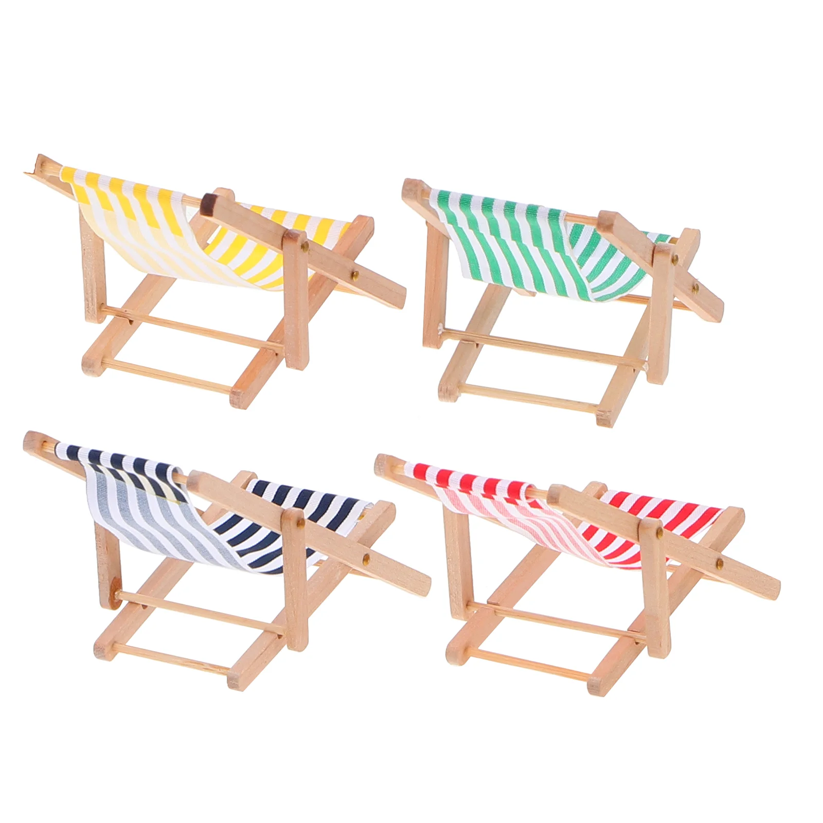 

4 Pcs Beach Chair Striped Lounge Recliner Chairs Cloth Miniature Decorative Rocking