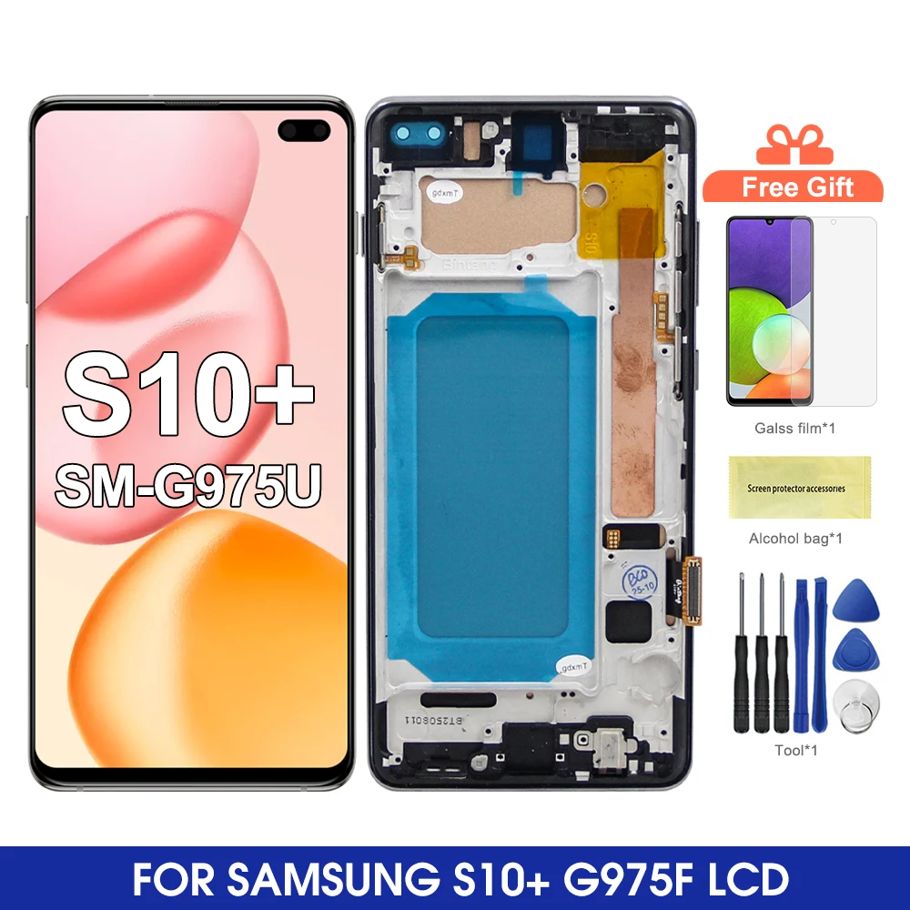 サムスンギャラクシーs10プラスの交換用タッチスクリーンフレーム付きデジタルタッチスクリーンg975fg973ftfts10