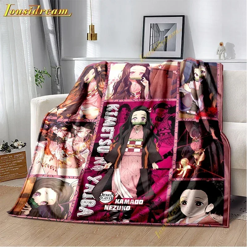 Kawaii Kamado Nezuko Flannel Blanket Demon Slayer Throw Blankets Comic Cartoon Sofa Cover Leisure Blankets Office Napping