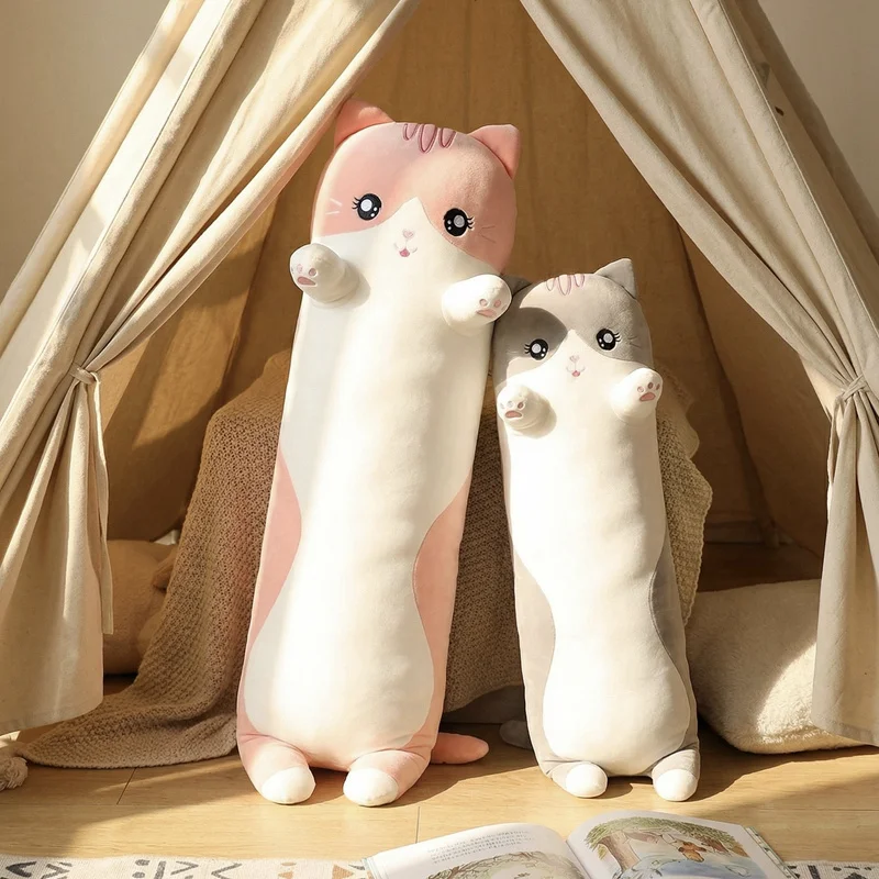 90/110cm Funny Cute Soft Long Cat Animals Plush Toys Office Nap Pillow Bed Sleep Funny Home Decor Doll for Kids Girl Xmas Gift