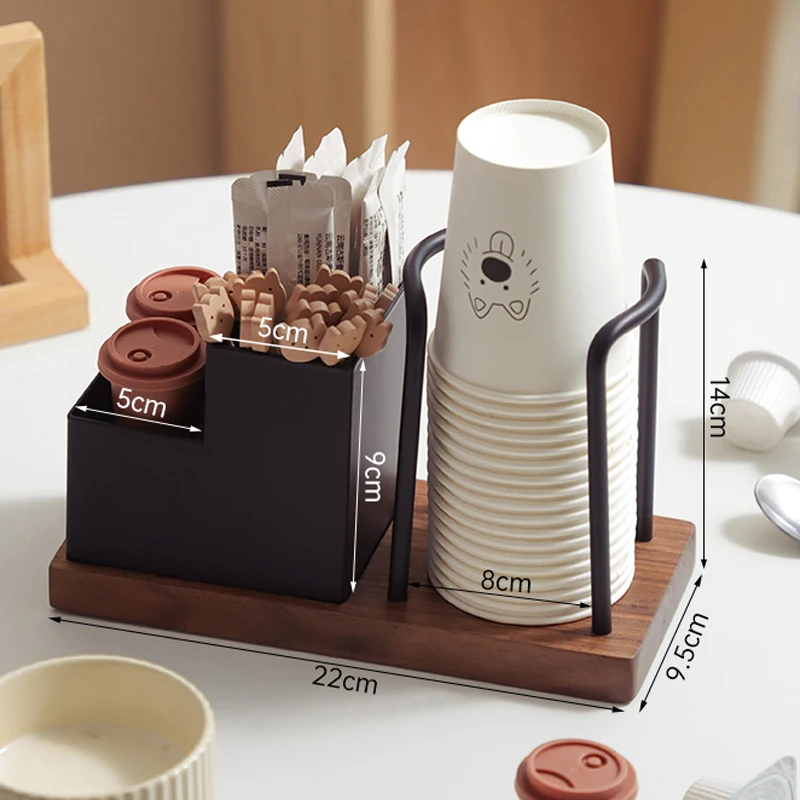 Wood Coffee Station Organizer Paper Cup Holder Coffee Condiment Tea Bags Storage Rack for Home Kitchen Office