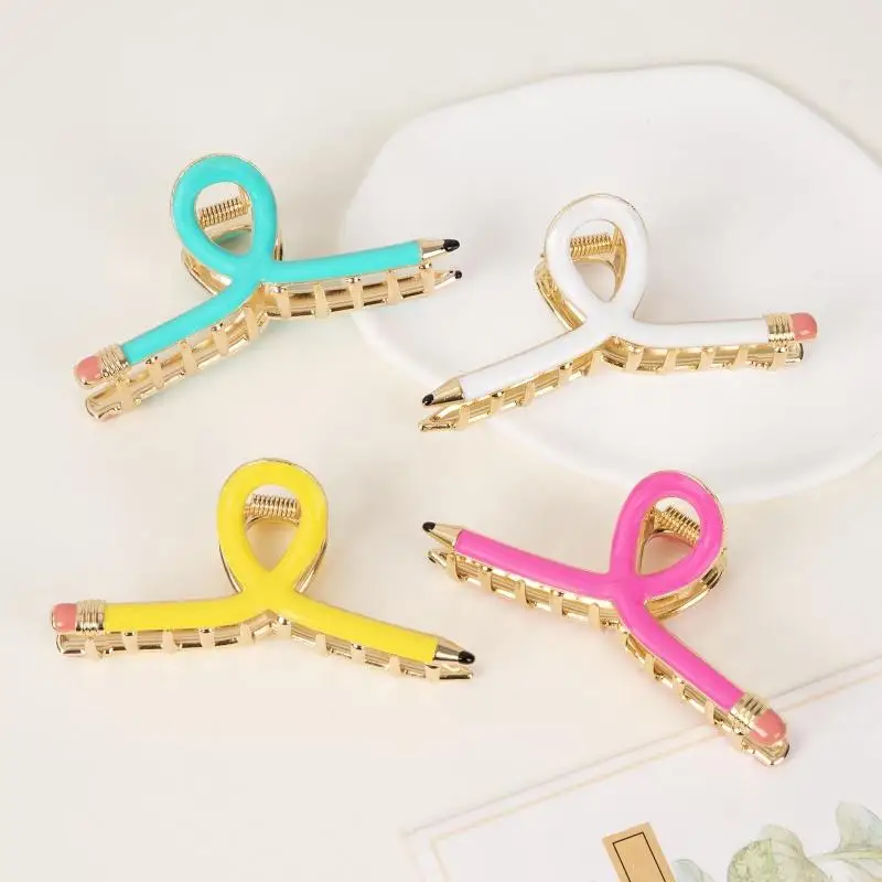 1/2/4pcs Pencil Hair Claw Clips for Women, Back to School Teacher Hair Clips Pink Pencil Shape Claw Clips for Thick or Thin Hair