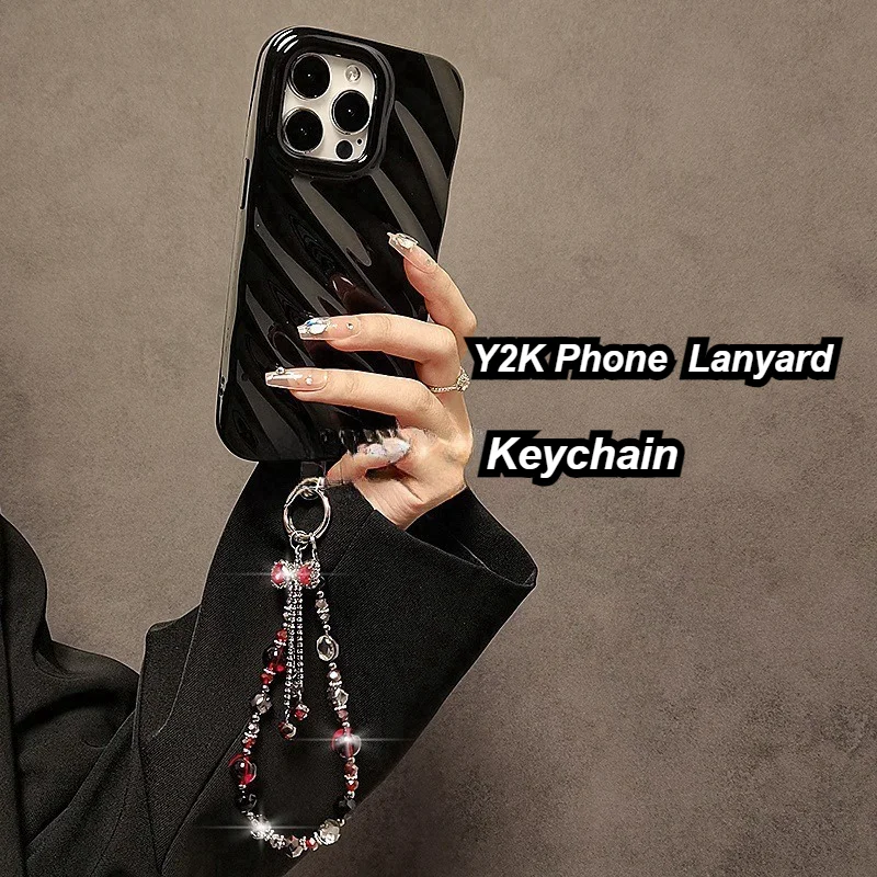 

Luxury Retro Cool Y2K Woman Girlish Phone Decorate Bag Pendant Short Chain Lanyard Shining Crystal Portable Mini Strap Keychain