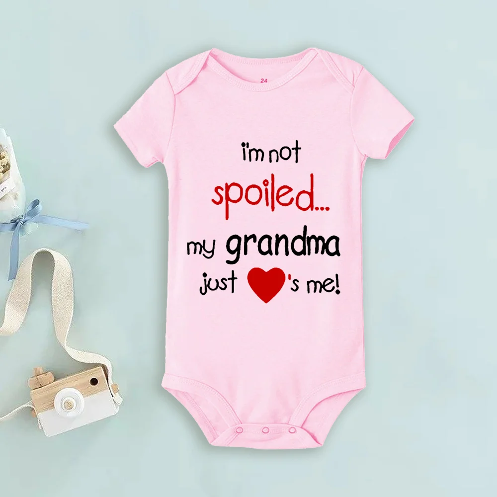

Casual Girl Boy Baby Romper My Grandma Just Loves Me Letter Print Infant Bodysuit Short Sleeve Jumpsuit Hoilday Party Clothes