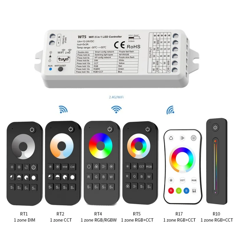 Imagem -06 - Tuya Inteligente Led Strip Controller Canais dc 12v 24v dc 12v 24v Rgb Rgbw Rgbcct Tira Conduzida 2.4g rf Remoto Google Alexa Controle por Voz