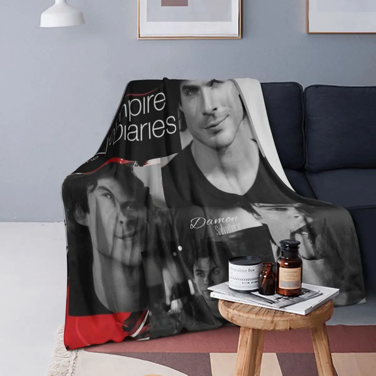 Damon Salvatore The Vampire Diaries Blankets Soft Flannel Throw Blanket Bedspread for Bed Living room Picnic Travel Home Couch