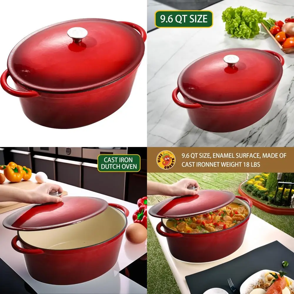 

Red Gradient ViviCreate 9.6 Quart Cast Iron Dutch Oven with Enamel Coating