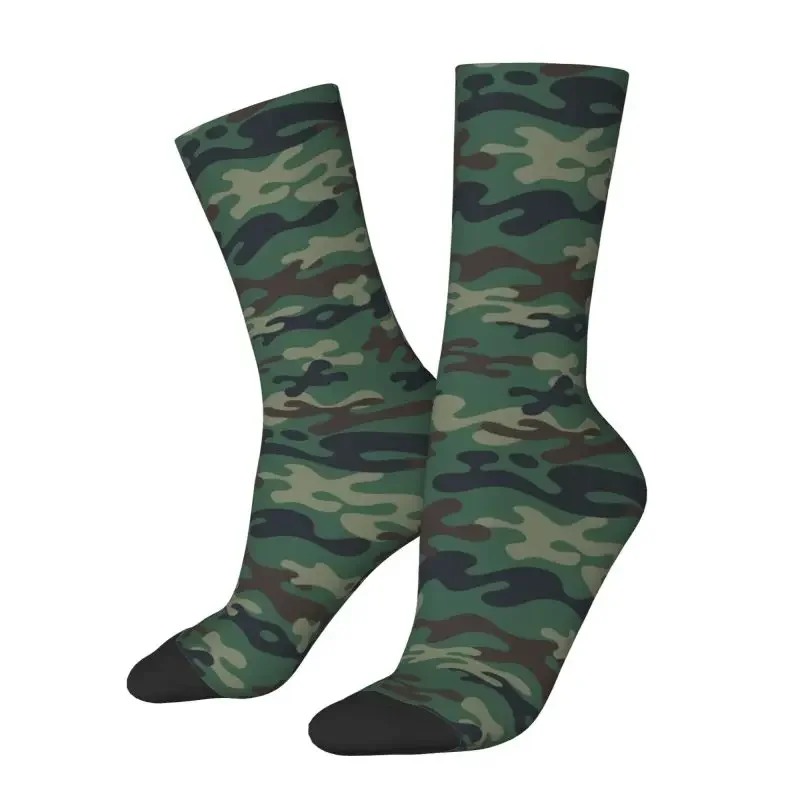 Fashion Print Green Military Camouflage Socks for Men Women Stretch Summer Autumn Winter Arm War Soldier Camo Crazy Crew Socks