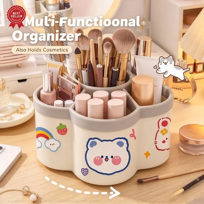 Large Capacity 360 Degree Rotating Storage Holder Pen Makeup Brush Organizer for Dorm Office Vanity Random Color