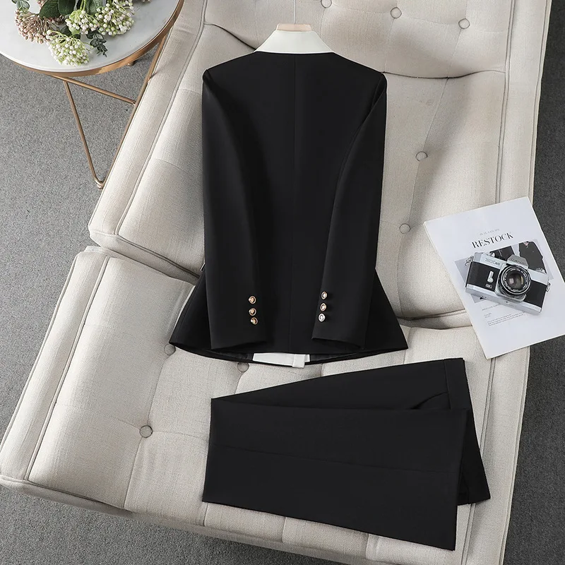 New Autumn Women Pant Suit Office Ladies Female Business Work Wear 2 Piece Set Colour Matching Formal Blazer Jacket and Trouser