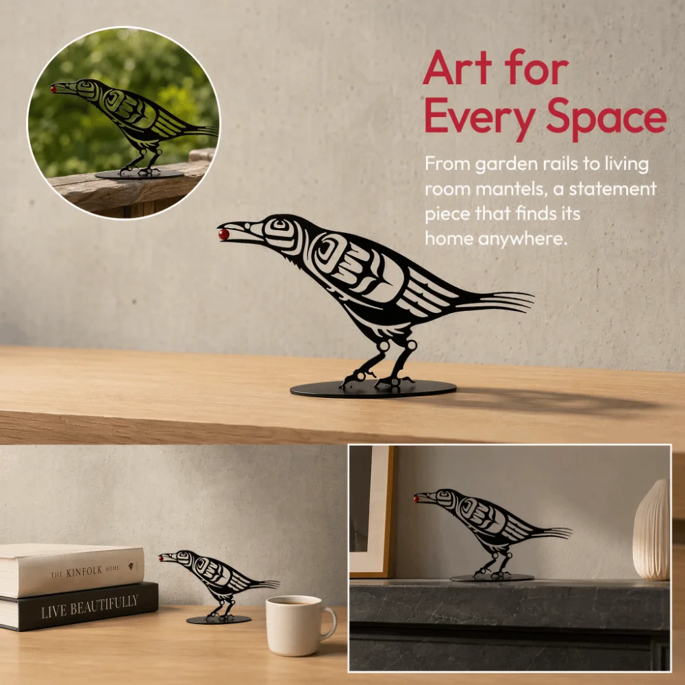 hollow cutout metal metal crow decor black indoor metal bird decor raven metal ornament 11.02in anti-rust metal bird statue