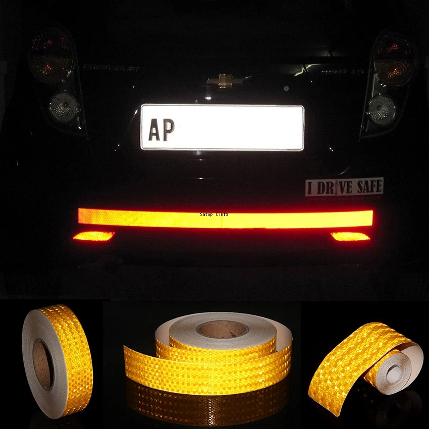 5cm*50m Reflective Tape Shining Star Yellow Waterproof Strong Adhesive Stickers Safety Warning Strip Reflectors Conspicuity Film