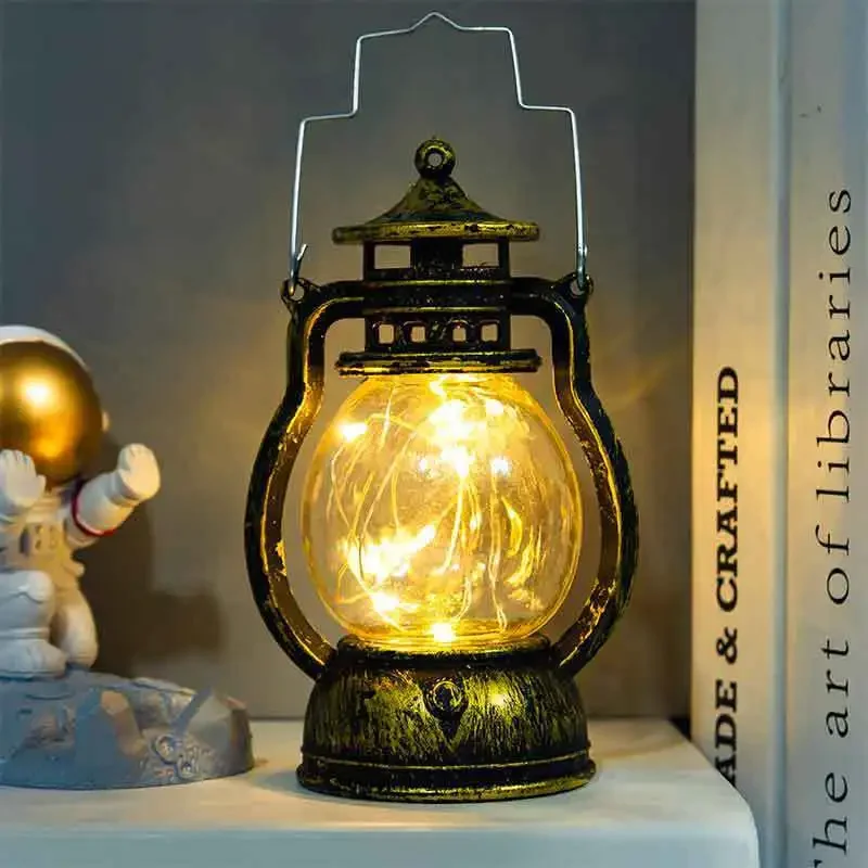 Retro Small Oil Lamp, LED Electronic Candle Portable Pony Lamp, Creative Holiday Decorations Ornaments Gifts Wind Lamps