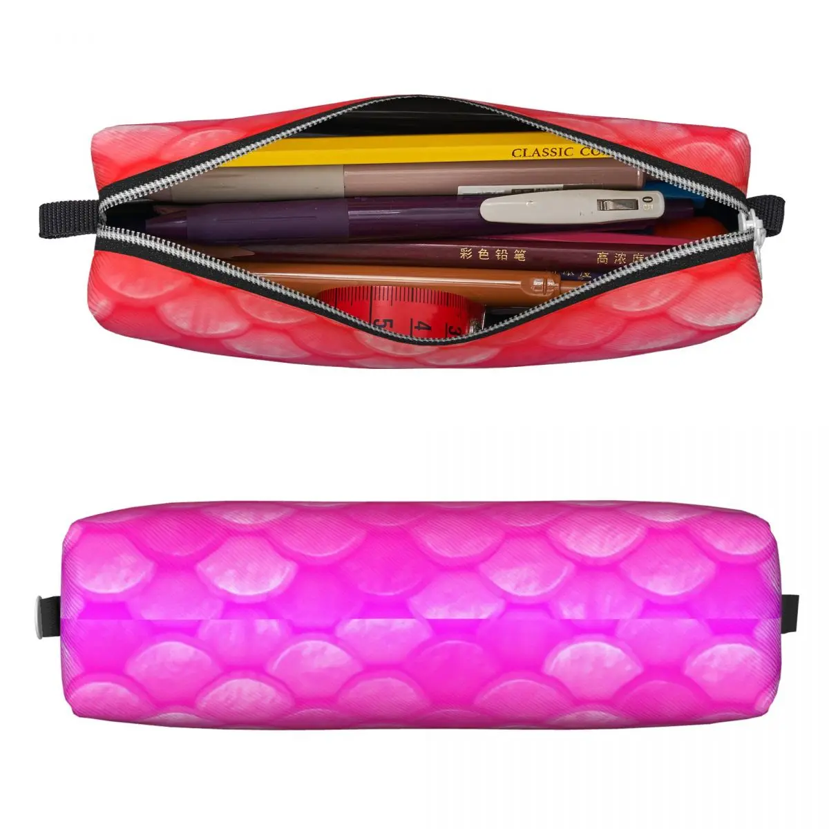 Color Mermaid Scales Square Pencil Case Ombre Print Girls Boys Back to School Leather Pencil Box Retro Zipper Pen Pouch