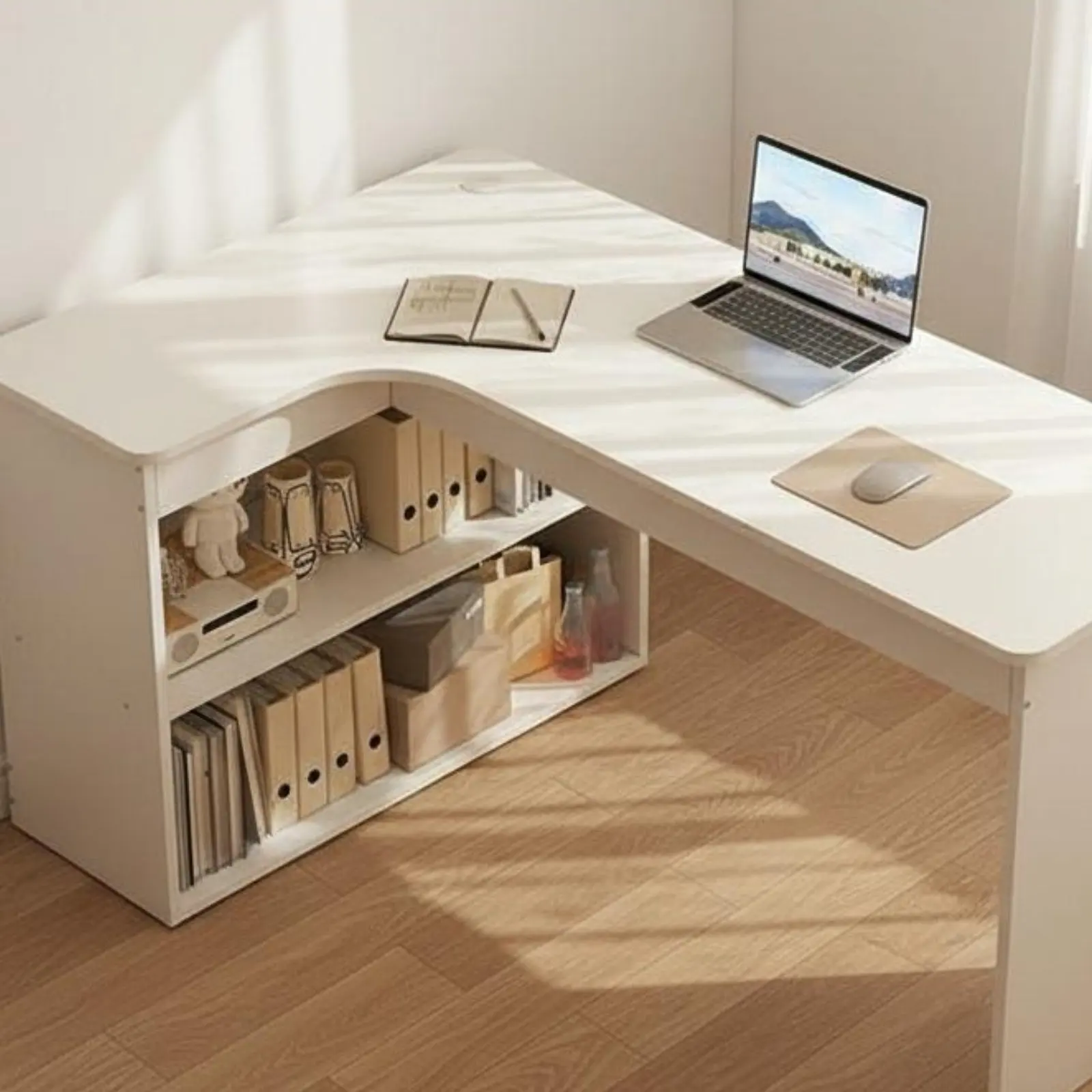

Writing Desk with Shelves Space Saving Workstation with Storage Shelves Corner Computer Desk Spacious Desktop Home Furniture
