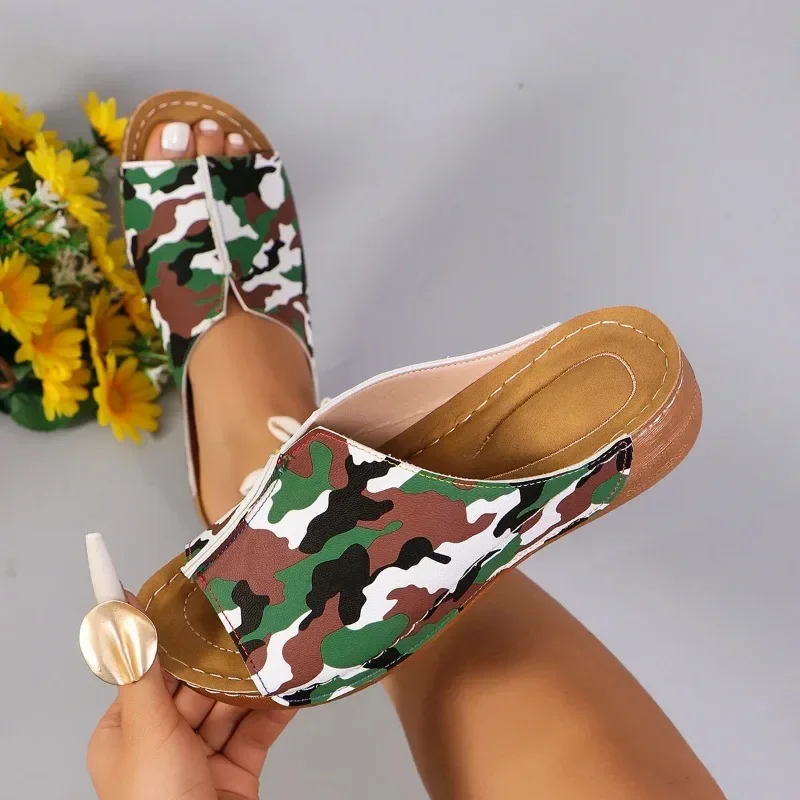 2025Women Slippers Fashion Platform Camouflage Wedge Slippers  Summer Beach Casual Sandals Outdoor Comfortable Slides