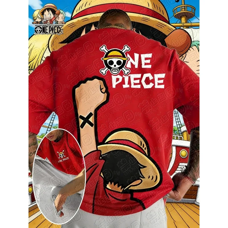 2026 One Piece Luffy Zoro Grafik T-Shirts Herren Anime-Print Sommer Baumwolle Lässig Übergroßes Kurzarm-Shirt Streetwear Harajuku