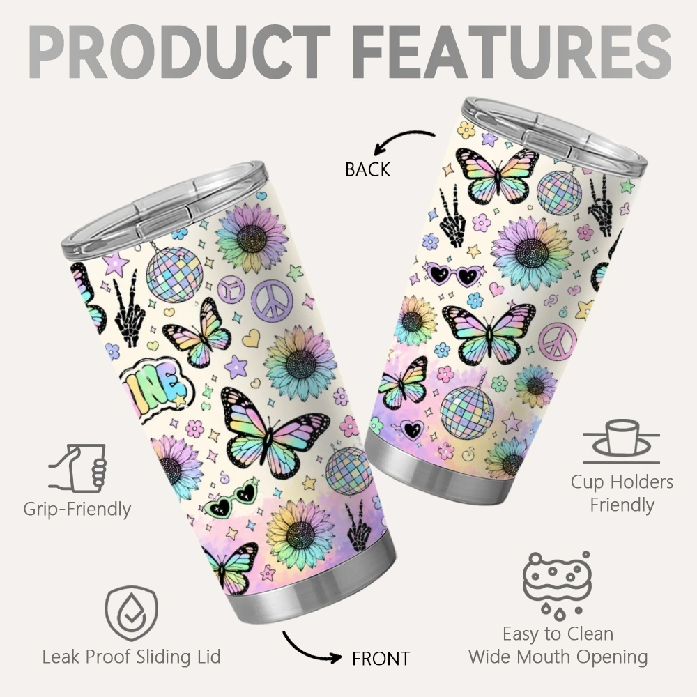 Spirit of Freedom Vacuum Flasks 20oz Coffee Cup with 2 Lids & Reusable Straw Stainless Steel Vacuum Insulated Travel Mug