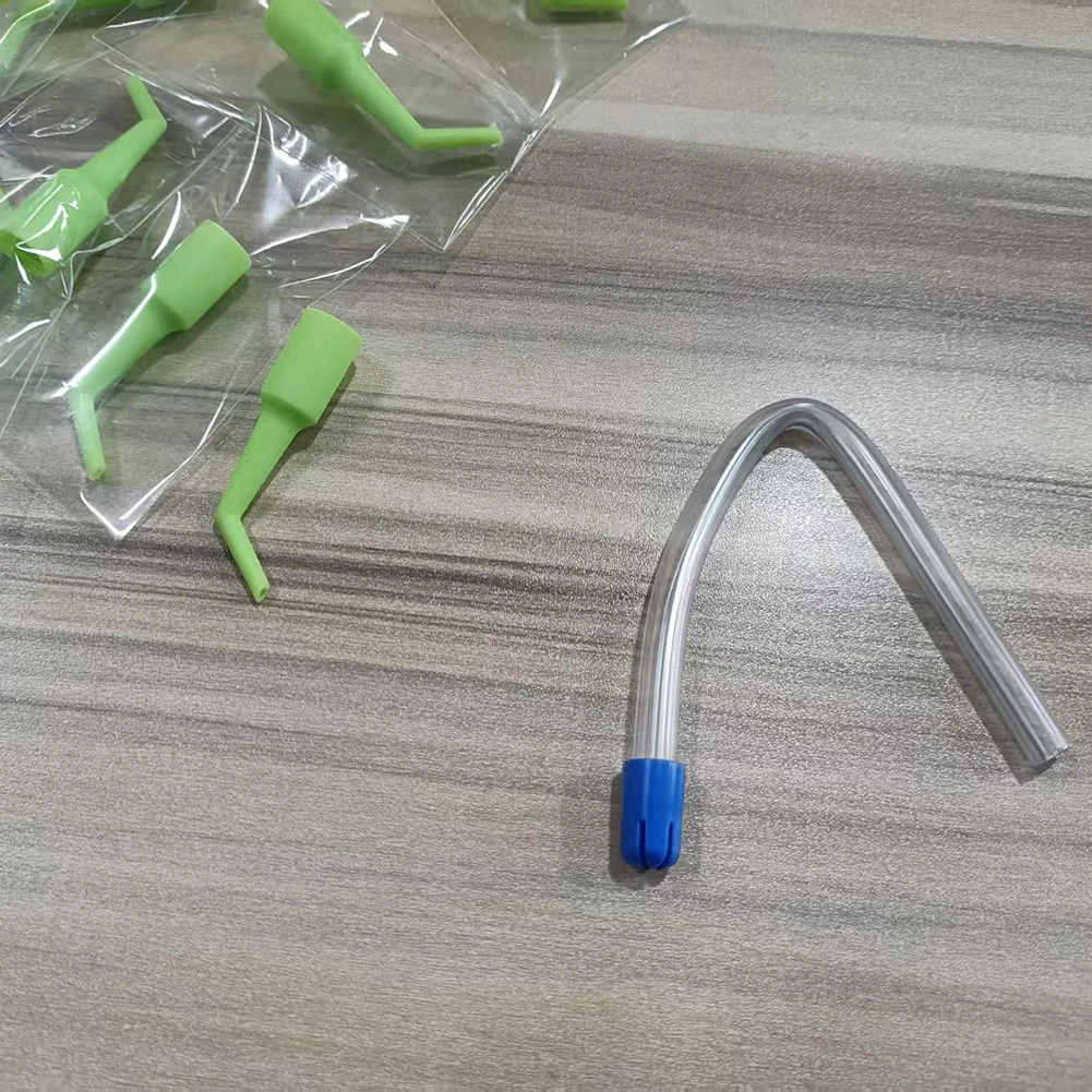 10Pcs Disposable Saliva Ejector Tube & Suction Tips Dental Clinic Oral Fluid Aspirator Bend Pipe Straw Adapter Conversion Head