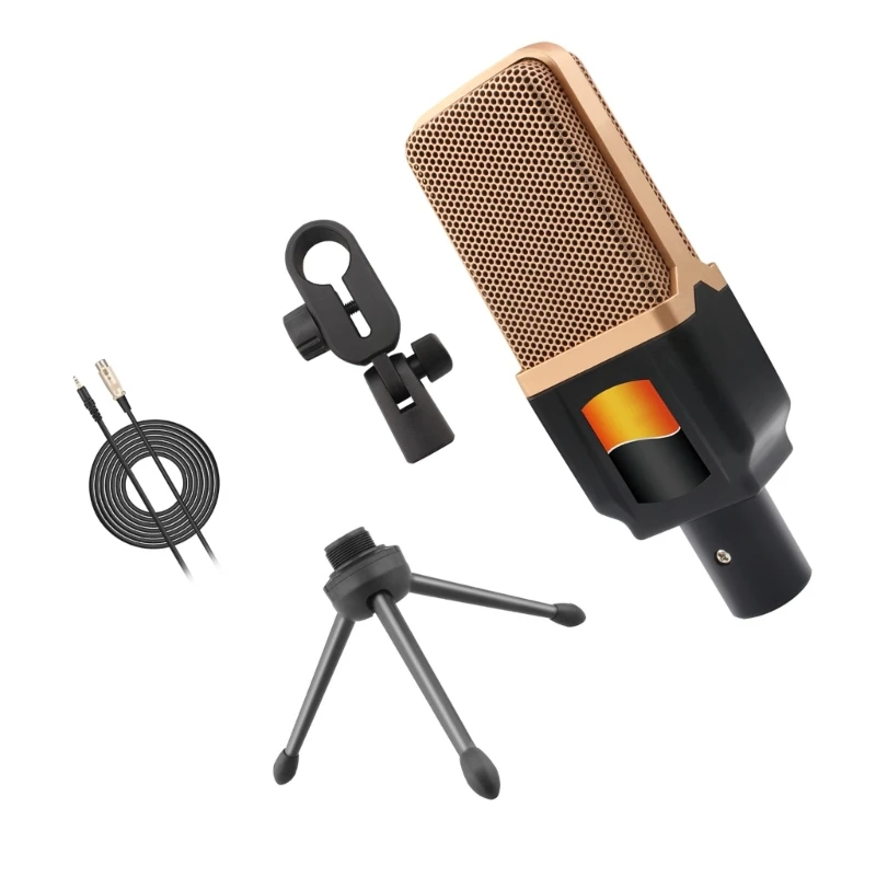 DX62 High Sensitivity 3.5mm Recording Microphone Condenser Mic Stable Desk Mount Compatible for Computers And Mobile Devices