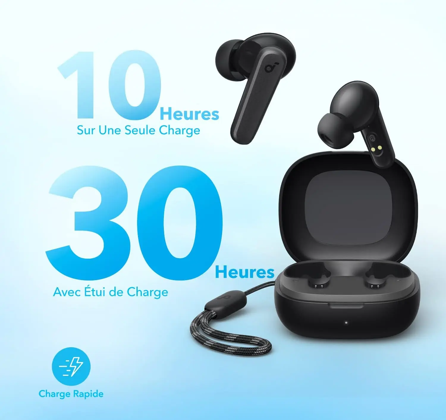 سماعات الرأس Soundcore من Anker R50i اللاسلكية بتقنية البلوتوث داخل الأذن، محرك 10 مم، Bluetooth 5.3، EQ قابل للتعديل، وقت تشغيل 30 ساعة، IPX5 مقاومة للماء،