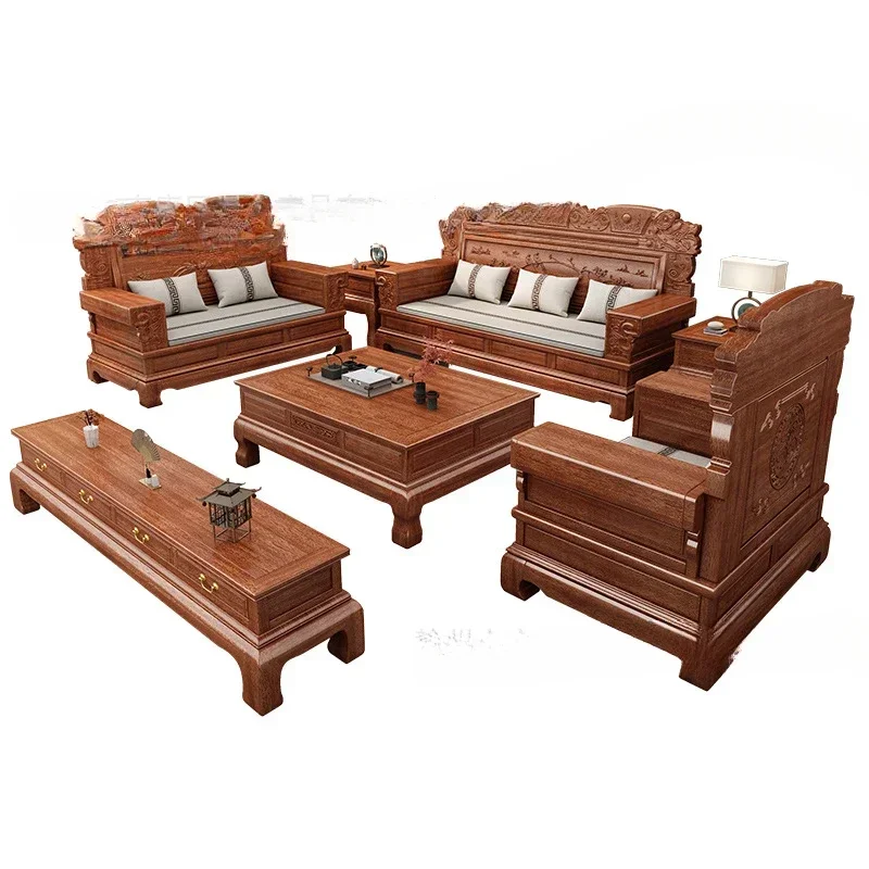 

Rosewood solid wood sofa combination carved winter and summer dual-purpose living room furniture