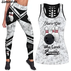 LOVE BOWLING 3D Printed Women Hollow Tank Top Legging Summer Casual Vest Pants Suit Two Piece Set Yoga Sportswear Female Outfit