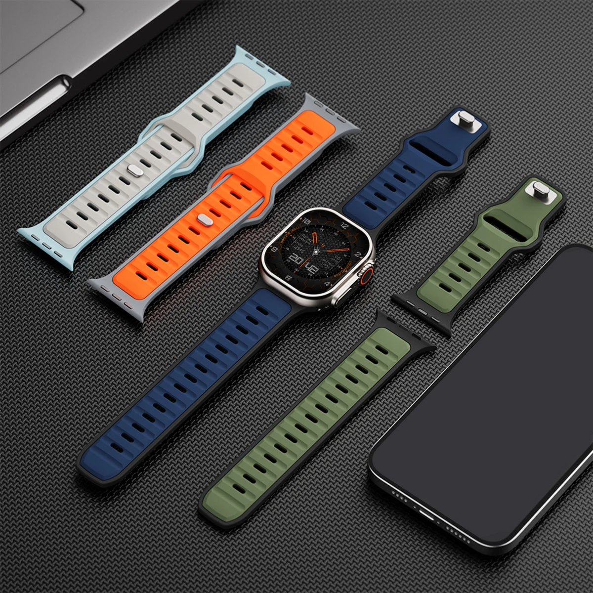 حزام سيليكون رياضي بلونين لساعة أبل الترا 42/44/46 مللي متر 45/49 مللي متر معصمه لسلسلة Iwatch 11 10 9 8 7 6 SE 5 4 3