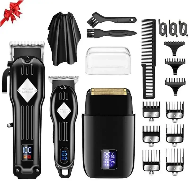 Kit de rasoir électrique 3 en 1 avec affichage numérique, 1 ensemble de tondeuse à cheveux sans fil multi-usage avec accessoires, tondeuse à barbe