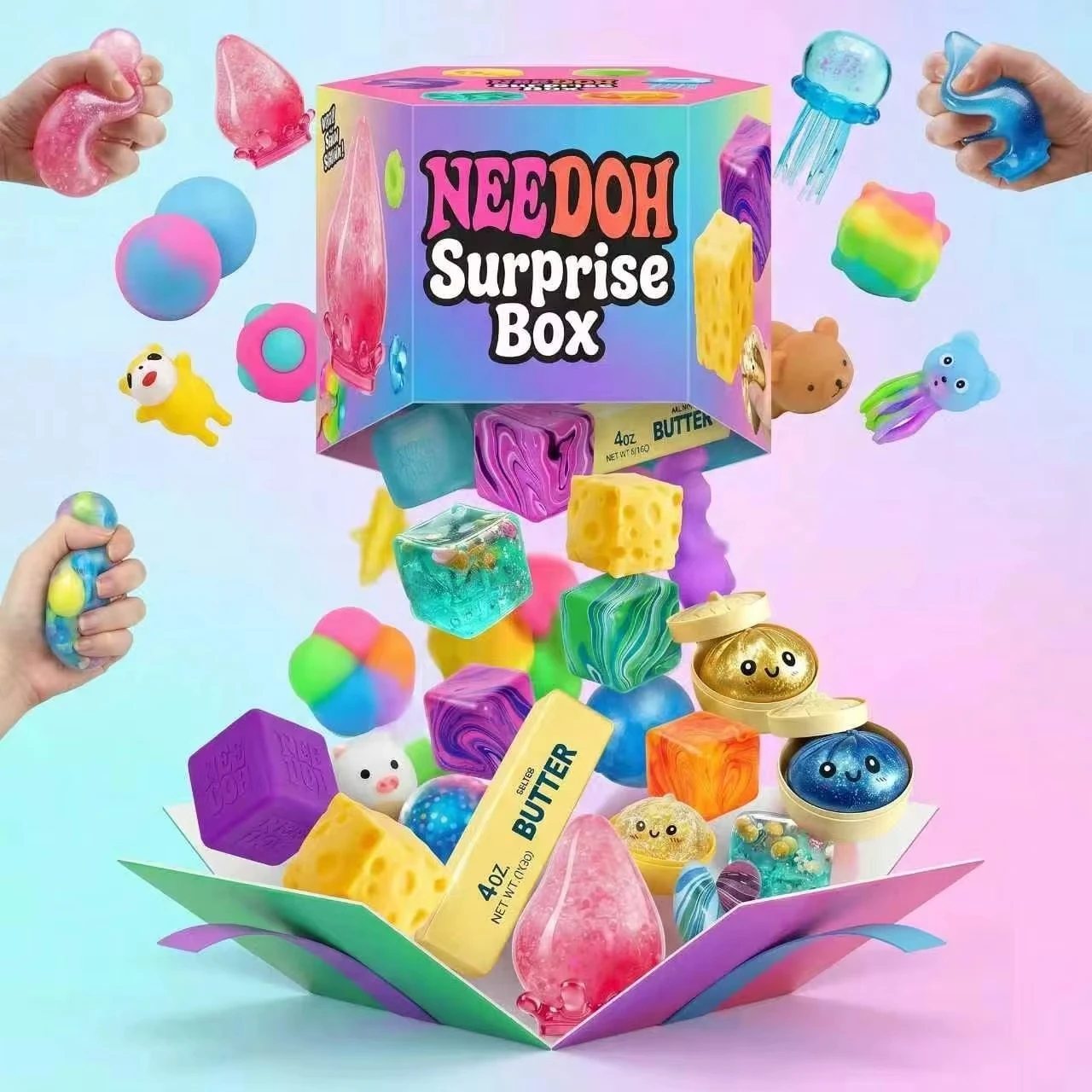 Ne EDoh Mystery Surprise Box  - Slow Rise Squishy Toys, Food & Ocean Themed Squeeze Toys, Anti-Stress Sensory Toys For ADHD