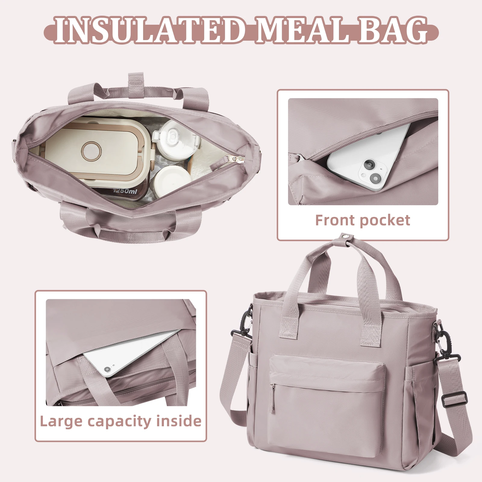 Large Capacity Insulated Lunch Bag, Lunch Box for Women & Men, Reusable Cooler Bag Multifunctional for Outdoor, Work Lunch Bag