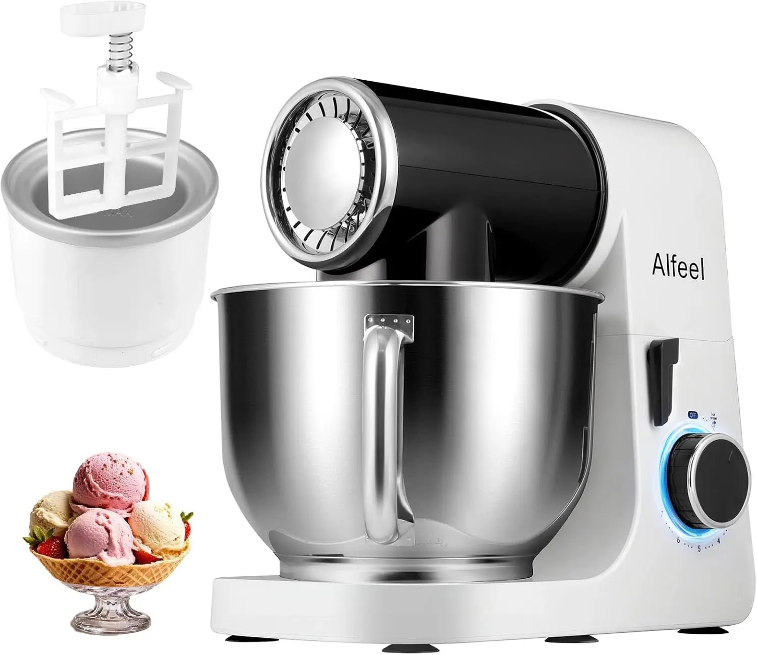 

Stand Mixer, 6.5QT Mixer with Ice Cream Maker Attachments, Kitchen Electric Mixer Multifunctional Bread Dough Mixer with