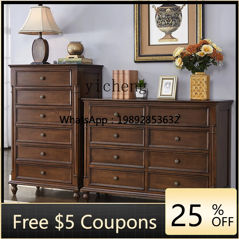 

AB American Style Solid Wood Chest of Drawers Bedroom Full Solid Wood Storage Decorative Cabinet Living Room Storage Cabinet