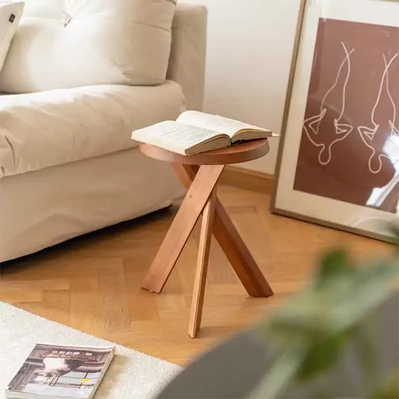 Nordic Furniture,Vintage Solid Wood Stool,Creative Wooden Stool,Living Room Sofa Footstool Round Change Shoe Stool,Leisure Chair