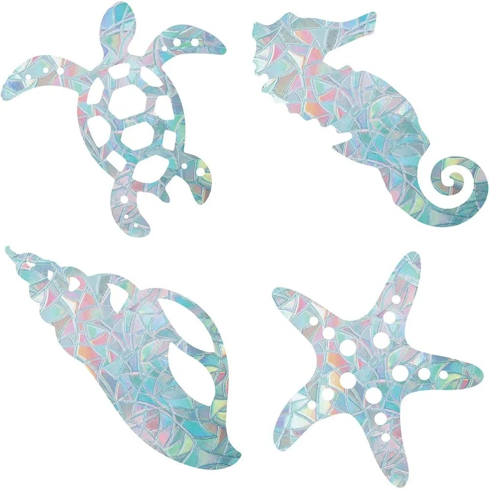 16PCS Sea Animal Window Decals Turtle Static Glass Sliding Door Sticker Beach Clings Non Adhesive Vinyl Film Home Decals