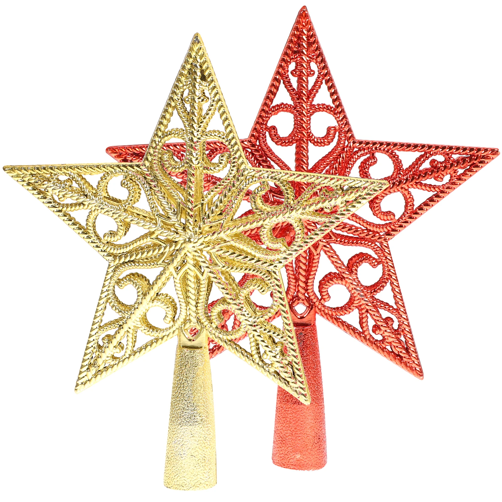 

2Pcs Christmas Tree Star Topper Decor Sturdy Plastic Ornament for Holiday Party Home Office Hotel Decoration Golden Red