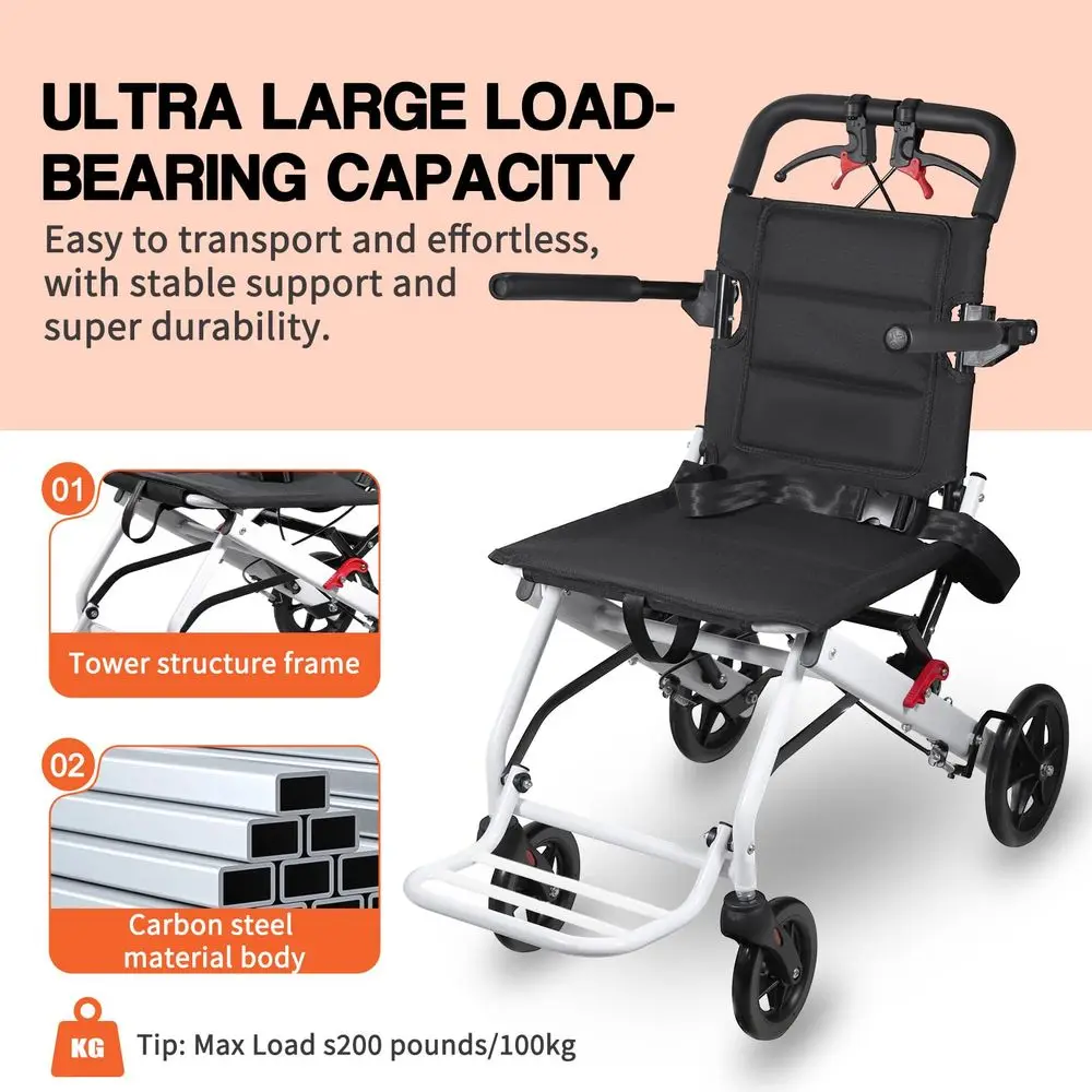 

Легкая складная инвалидная коляска для взрослых с откидными подлокотниками, портативная складная дорожная коляска для пожилых людей, выдерживает вес до 220 фунтов.