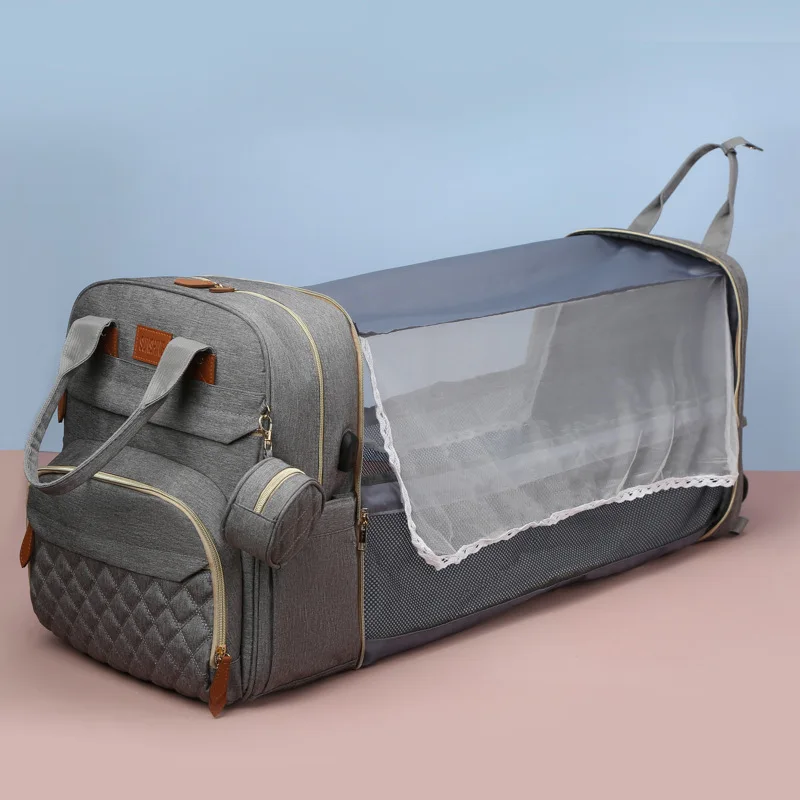 Multifunctional Diaper Maternity Backpack Foldable Bed Bag Classic Diamond Grid Large Capacity Oxford Mother Baby Bag For Travel