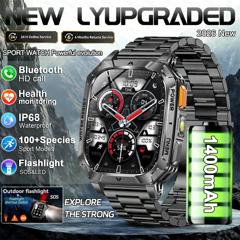 

2026 New Built-in 1400mAh Super Large Battery Men Smart Watch Outdoor GPS 2.01"AMOLED Screen IP68 Waterproof BT Call Smartwatch