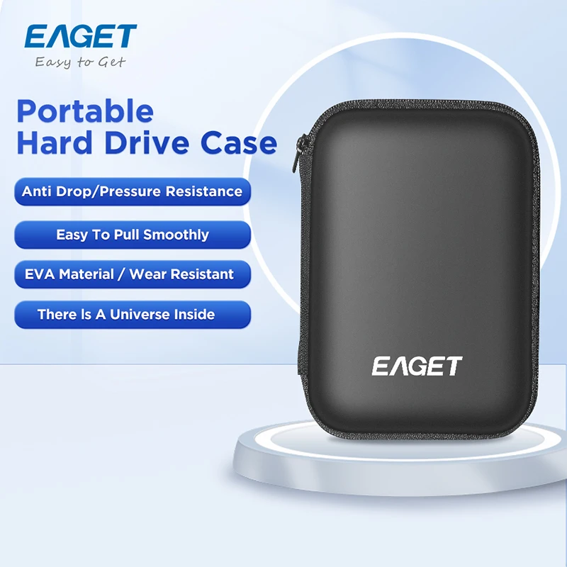 EAGET EB100 EVA Shockproof Hard Drive Case, Portable Storage Bag for Power Bank/USB Drive, Compact Travel Organizer