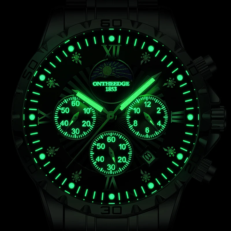 Reloj deportivo de lujo para hombre, cronógrafo de pulsera, resistente al agua, con fecha luminosa, de cuarzo y acero inoxidable